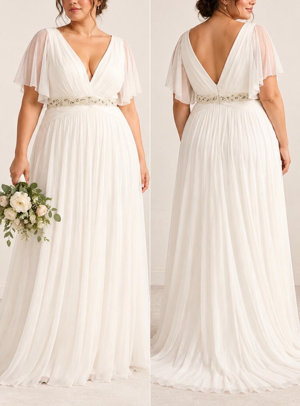 Torrid Ever After Wedding Dress Size 18 Ivory Beaded Pearl Mesh Maxi Gown